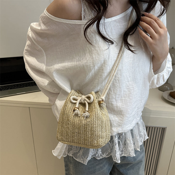 Bohemian Straw Bucket Bag Kalsten