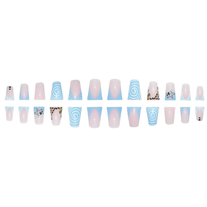 Artistic Long Press-On Nail Design with 3D Star Accents Kalsten