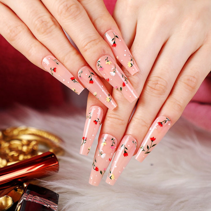 Elegant artificial nails with floral decorations Kalsten