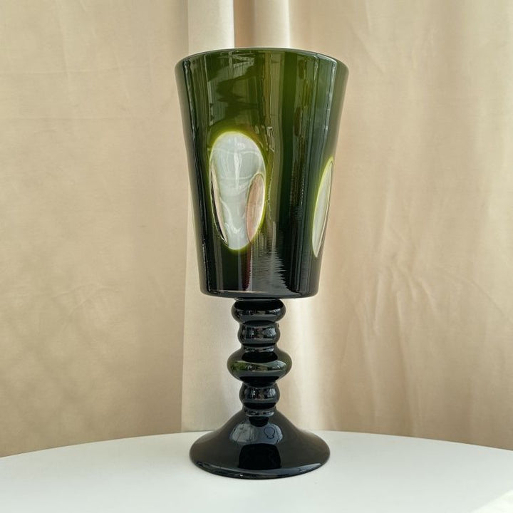 Tall Pedestal Handblown Decorative Goblet-Style Glass Vase with Stacked Stem Kalsten