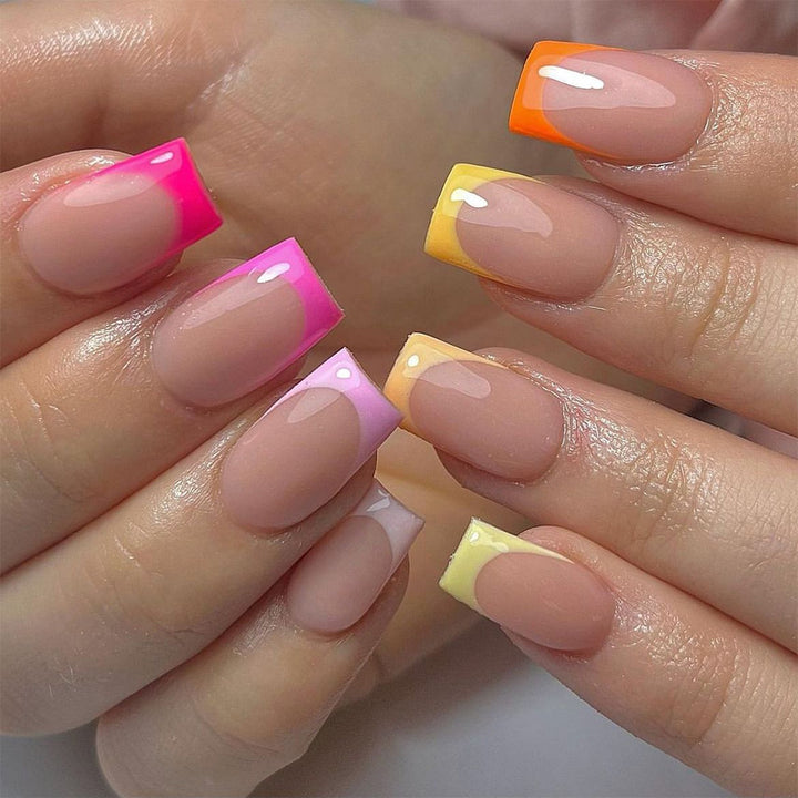 Colorful Ombre French Tip Press-On Nails Kalsten