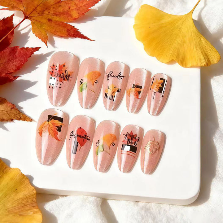 Autumn-Inspired Artistic Press-On Nail Art Set Kalsten