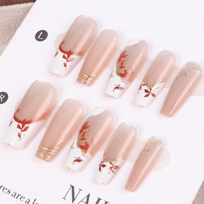Artistic Press-On Nail Set with Unique Floral Design