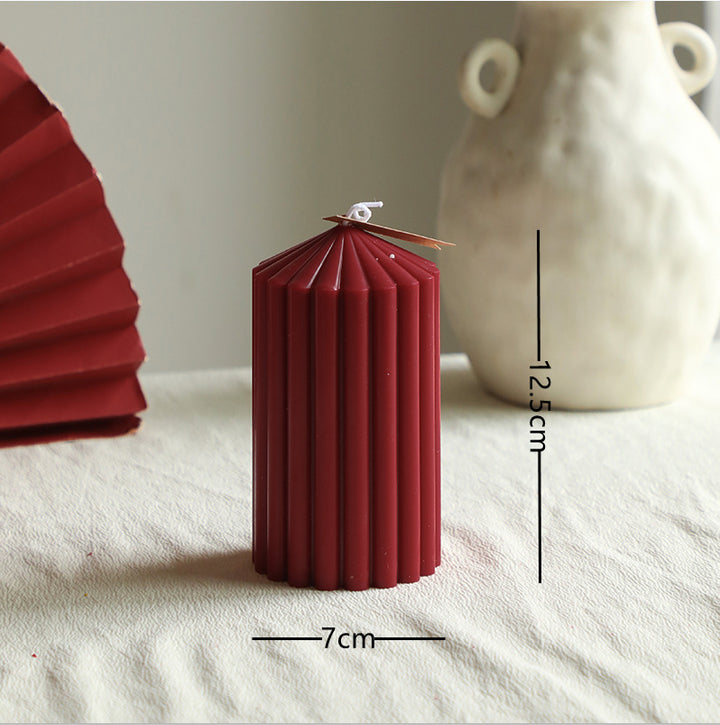 Textured Vertical-Ribbed Pointed-Top Decorative Pillar Candle