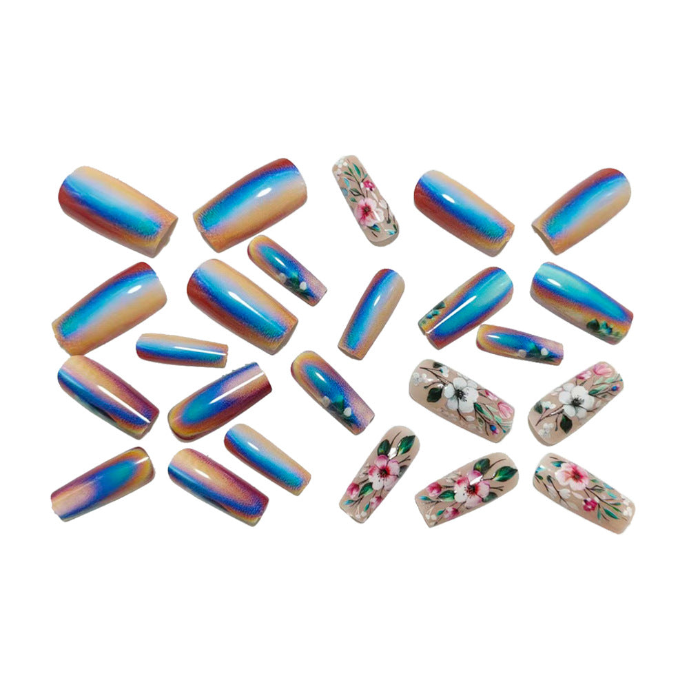 Artificial nails with elegant floral designs and holographic effect Kalsten