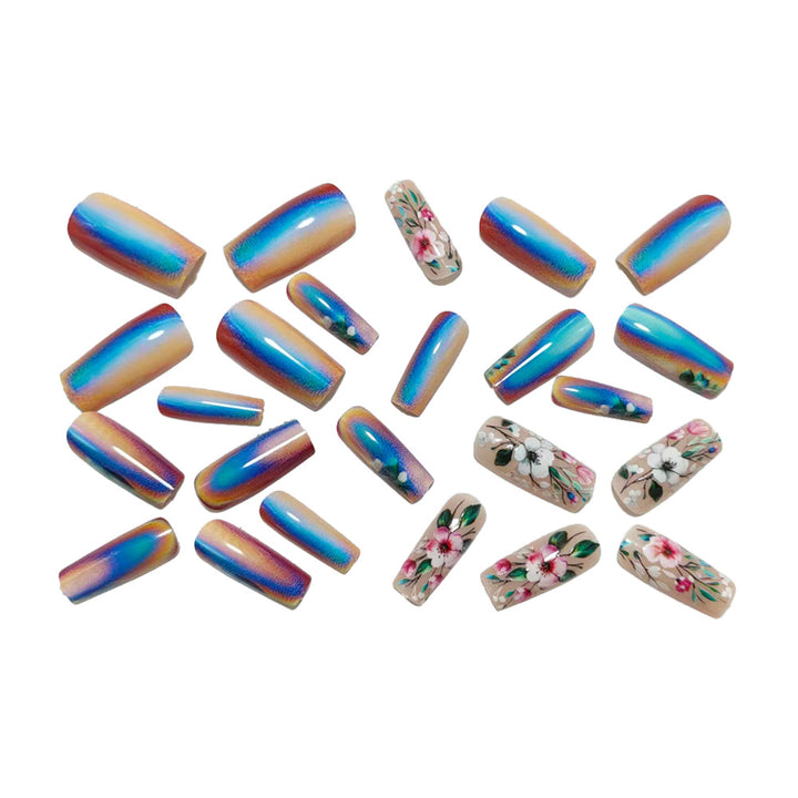 Artificial nails with elegant floral designs and holographic effect Kalsten