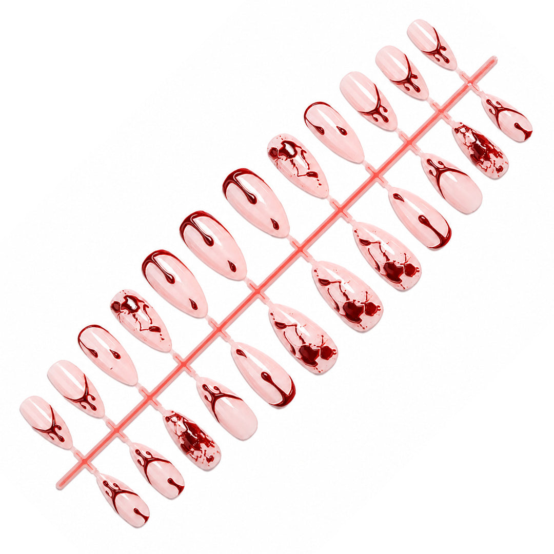 Artistic Press-On Nail Set with Blood Drip and Marble Design kalsten