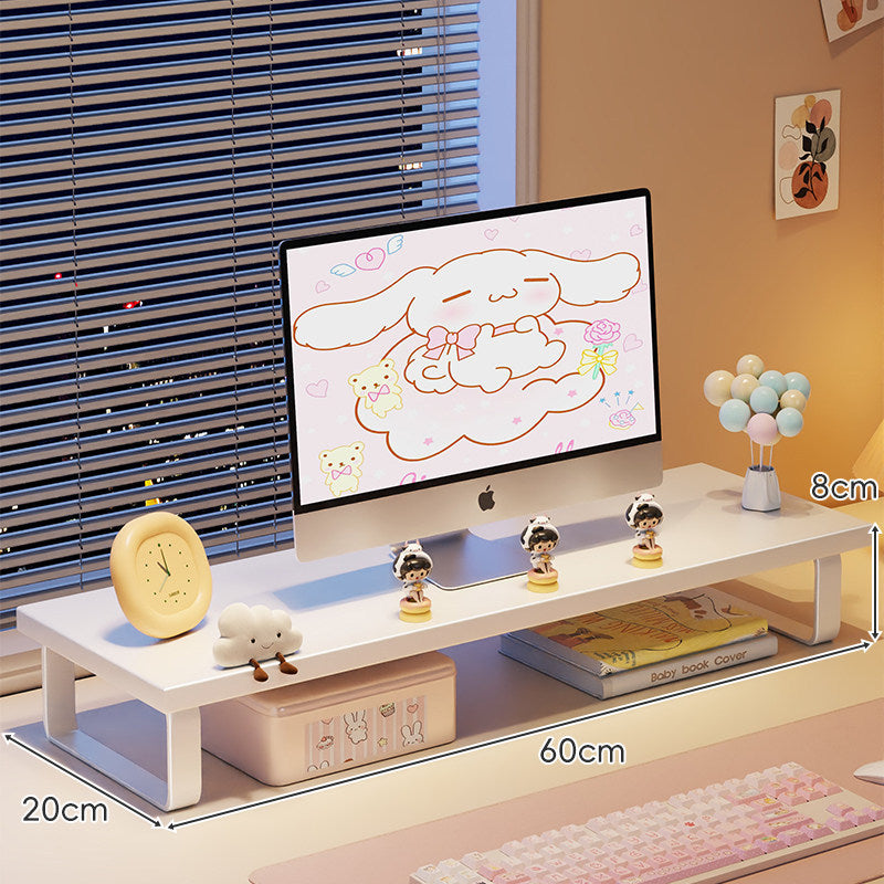 Elevated Monitor Riser Stand with Wood-Effect Top Metal Frame and Under-Shelf Storage