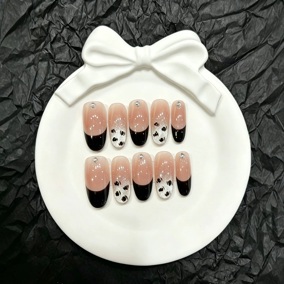 Artistic Press-On Nails with Panda Design