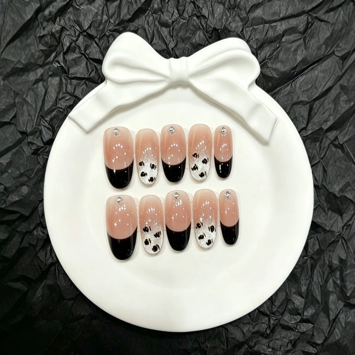 Artistic Press-On Nails with Panda Design