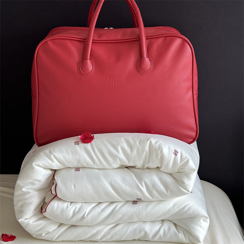 Luxurious cotton satin bedding set with stitched down comforter
