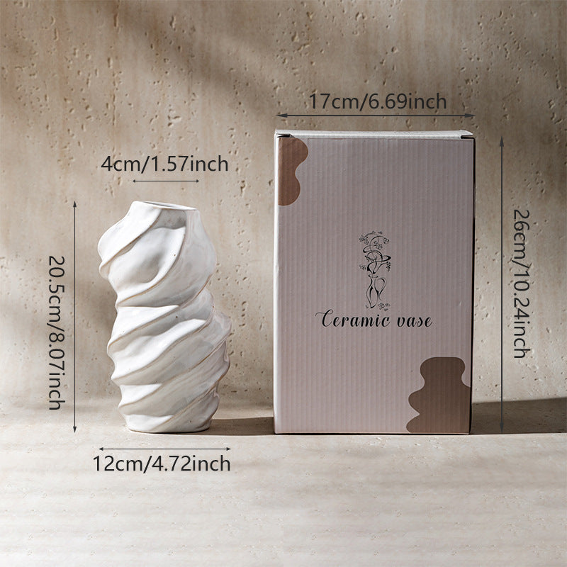 Sculptural Twisted Ceramic Bud Vase with Narrow Neck
