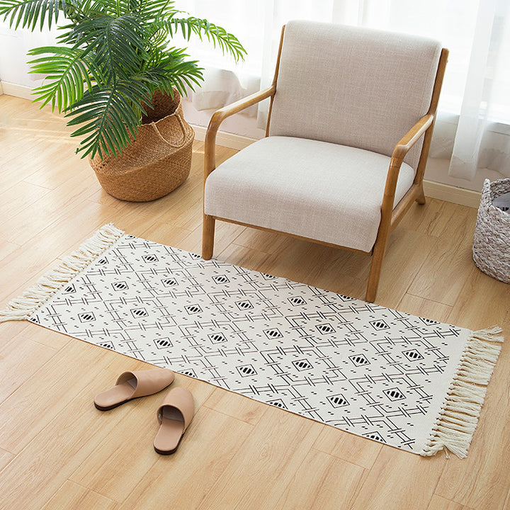 Woven cotton rug runner in Boho-Ethno pattern with fringes Kalsten