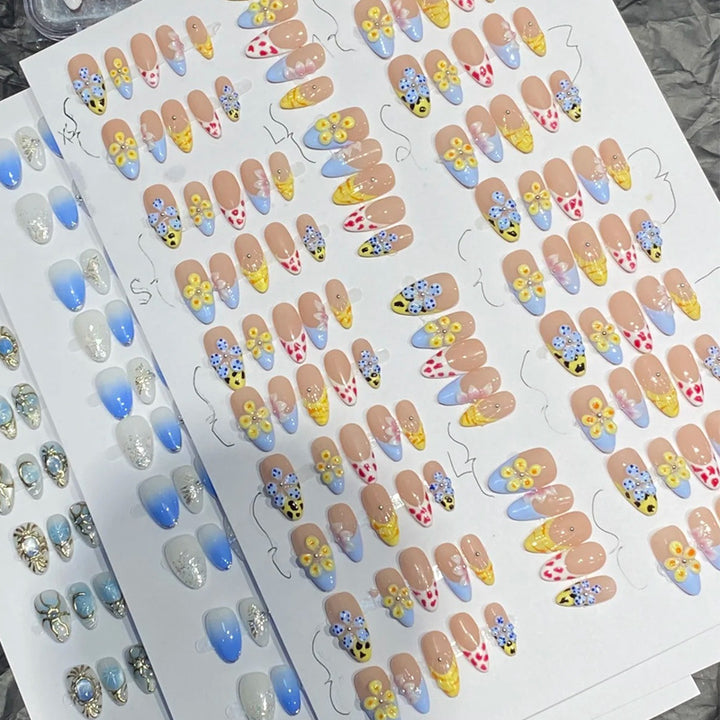Artistic Floral and Patterned Press-On Nail Set