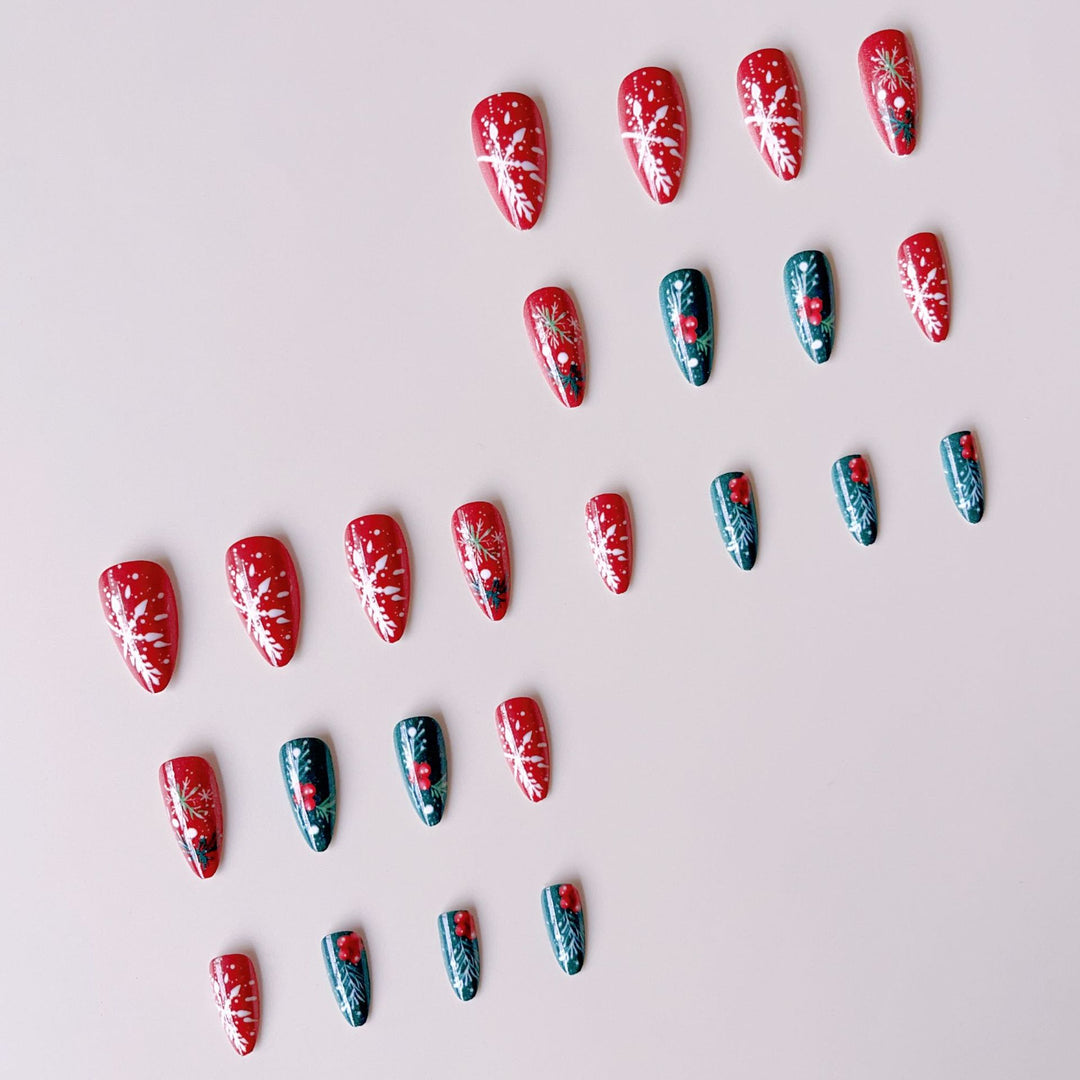 Acrylic nail set with festive motifs and handmade decorations Kalsten