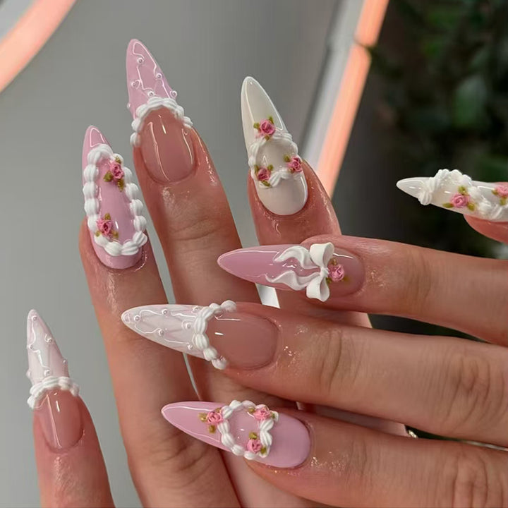 Decorative 3D Floral Press-On Nails