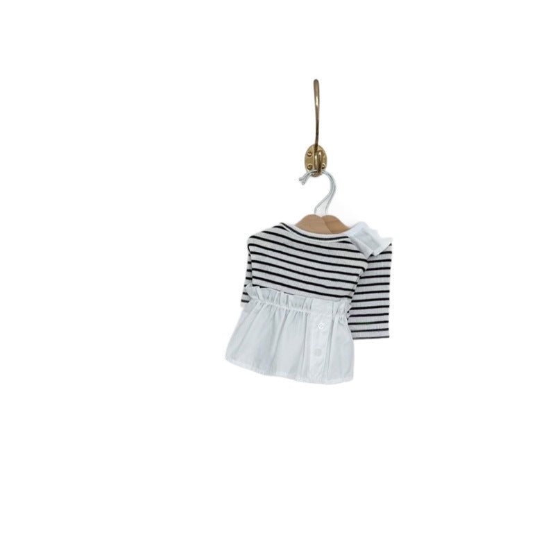 Small Dog Striped Cotton-Blend Knit Sweater with Peter Pan Collar