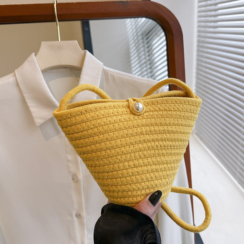 Woven Pearl Accent Handbag