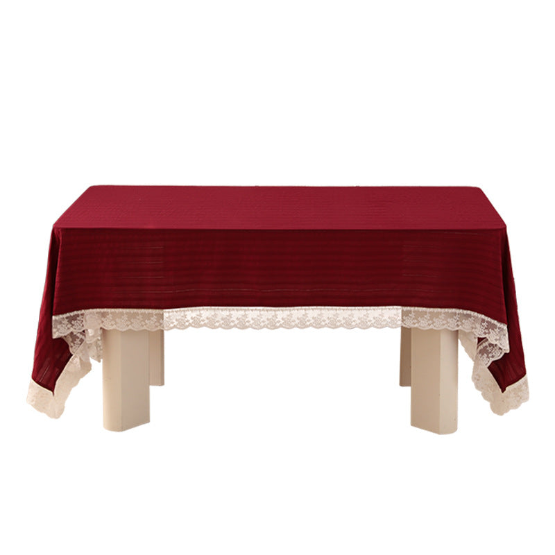 Rectangular festive tablecloth with lace border and fine waffle texture Kalsten