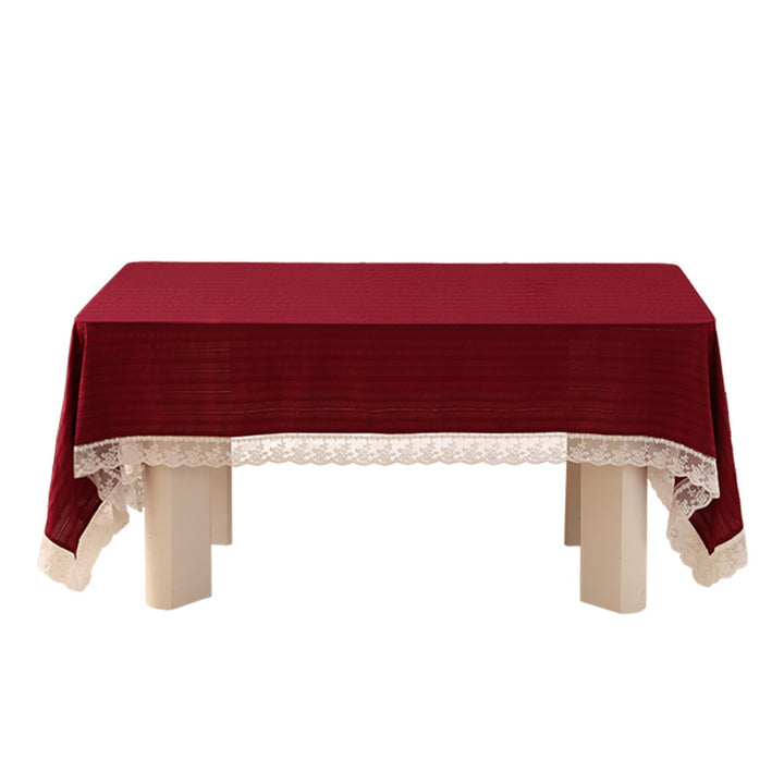 Rectangular festive tablecloth with lace border and fine waffle texture Kalsten