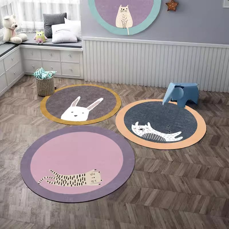 Cute Rabbit-Themed Round Area Mat