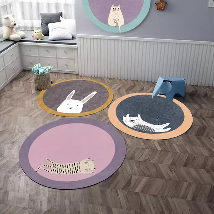 Cute Rabbit-Themed Round Area Mat