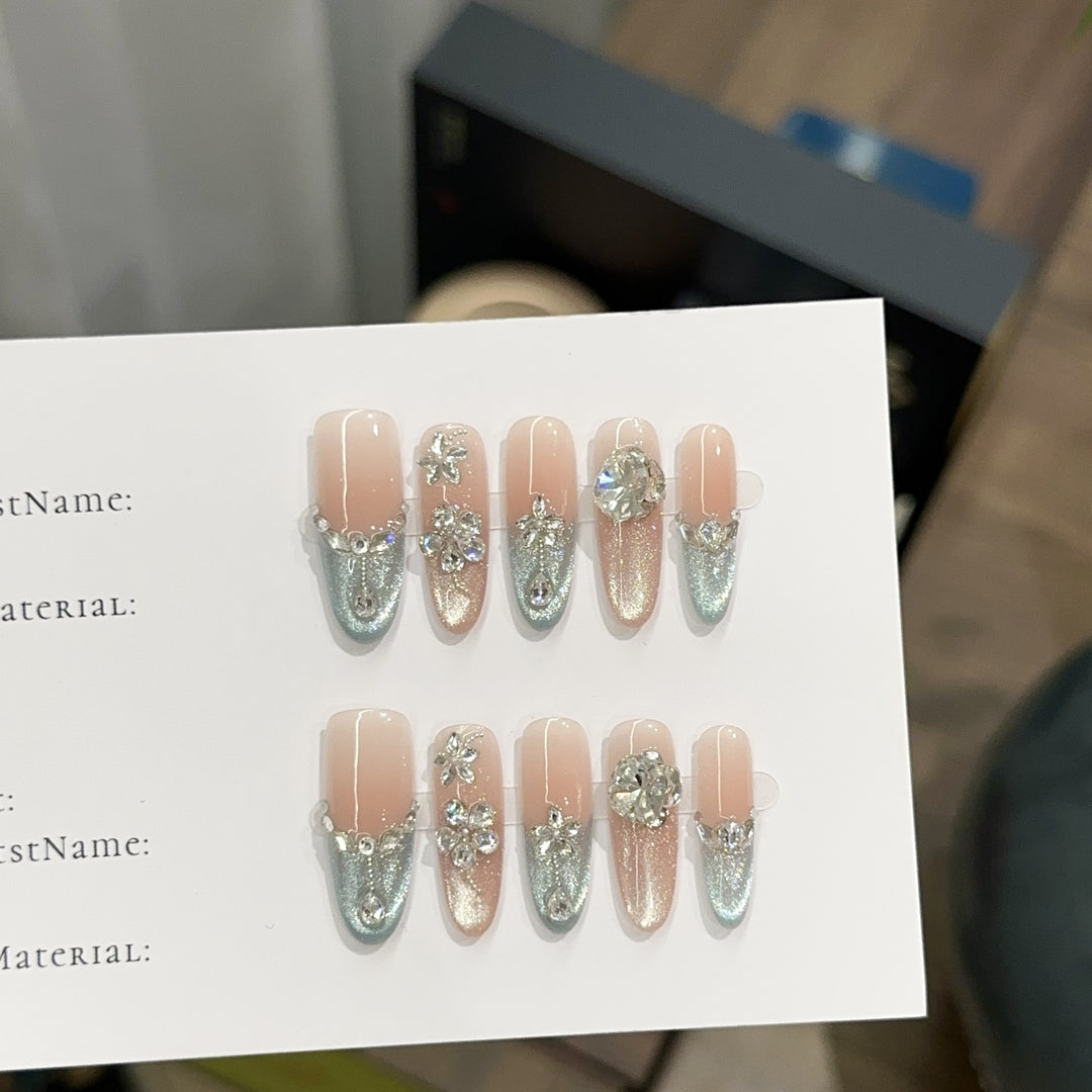 Decorative Press-On Nail Set with Crystal Accents