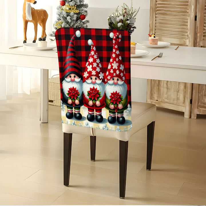 Chair back cover with elastic Halloween gnome and pumpkin design
