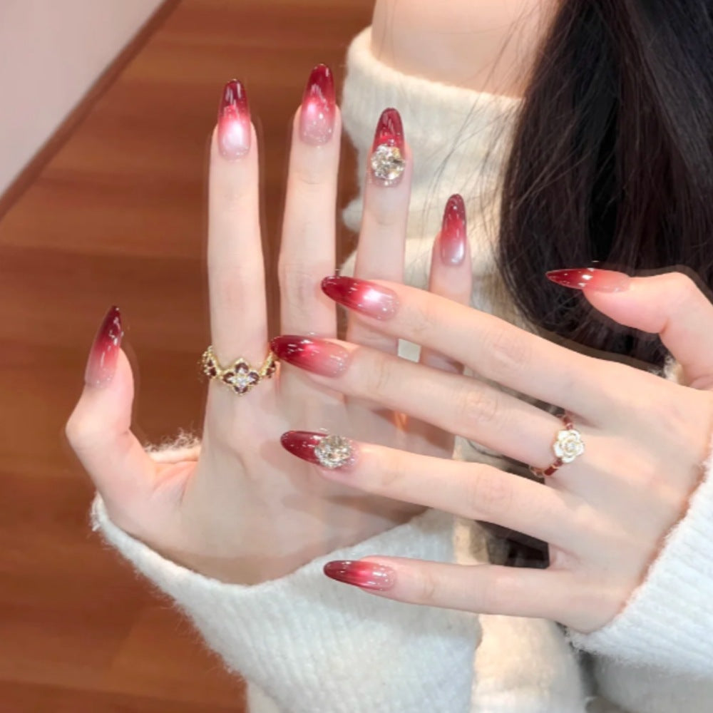 Glamorous Gradient Stiletto Press-On Nails with Rhinestone Accents Kalsten