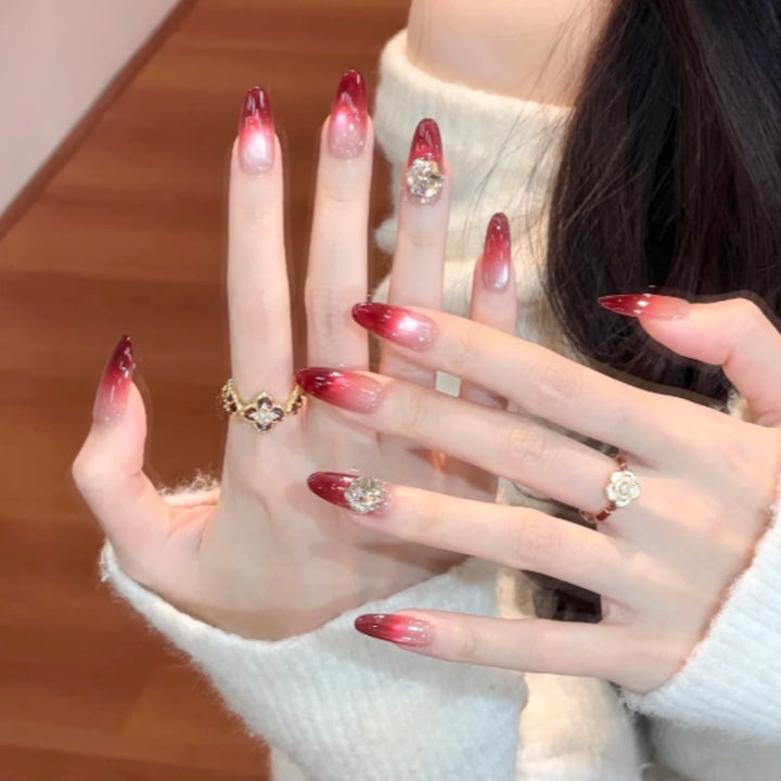 Glamorous Gradient Stiletto Press-On Nails with Rhinestone Accents Kalsten