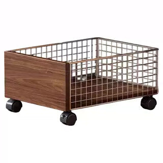 Underbed Rolling Wire Storage Drawer with Wooden Front and Locking Casters