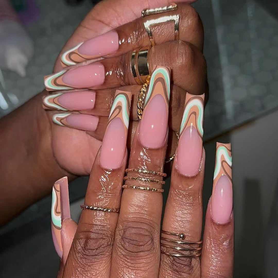 Artful acrylic nails with elegant wave design Kalsten