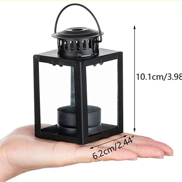Mini Metal Tea Light Lantern with Glass Panels and Foldable Carry Handle Kalsten