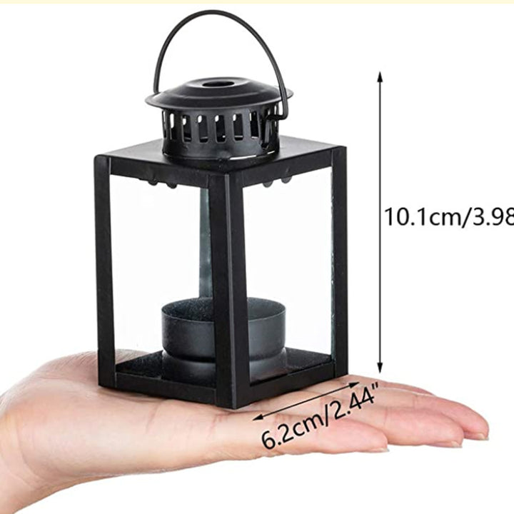 Mini Metal Tea Light Lantern with Glass Panels and Foldable Carry Handle Kalsten