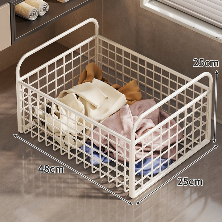Metal Wire Grid Storage Basket with Raised Side Handles