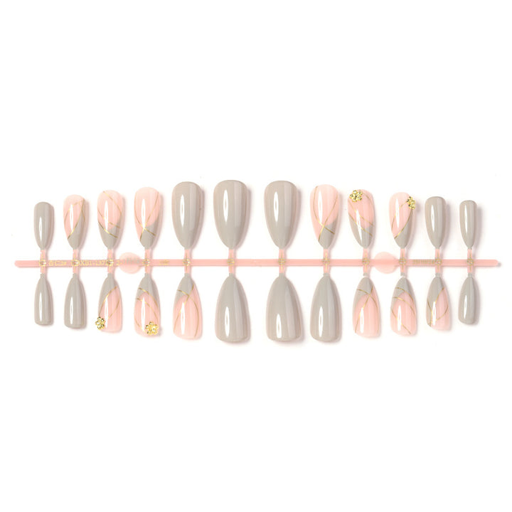 Elegant Press-On Nail Art Set with Decorative Floral Accents Kalsten