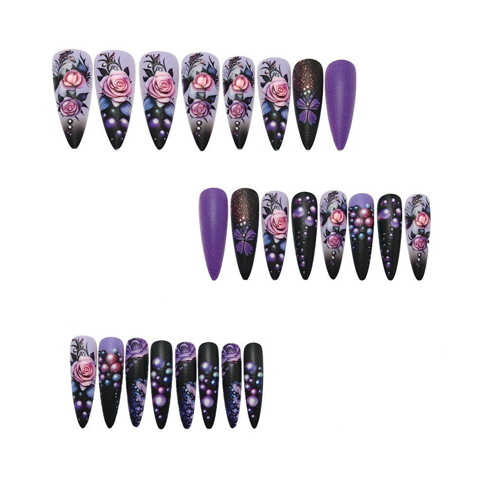 Elegant Artificial Nails with Raised Flower and Pearl Design Kalsten