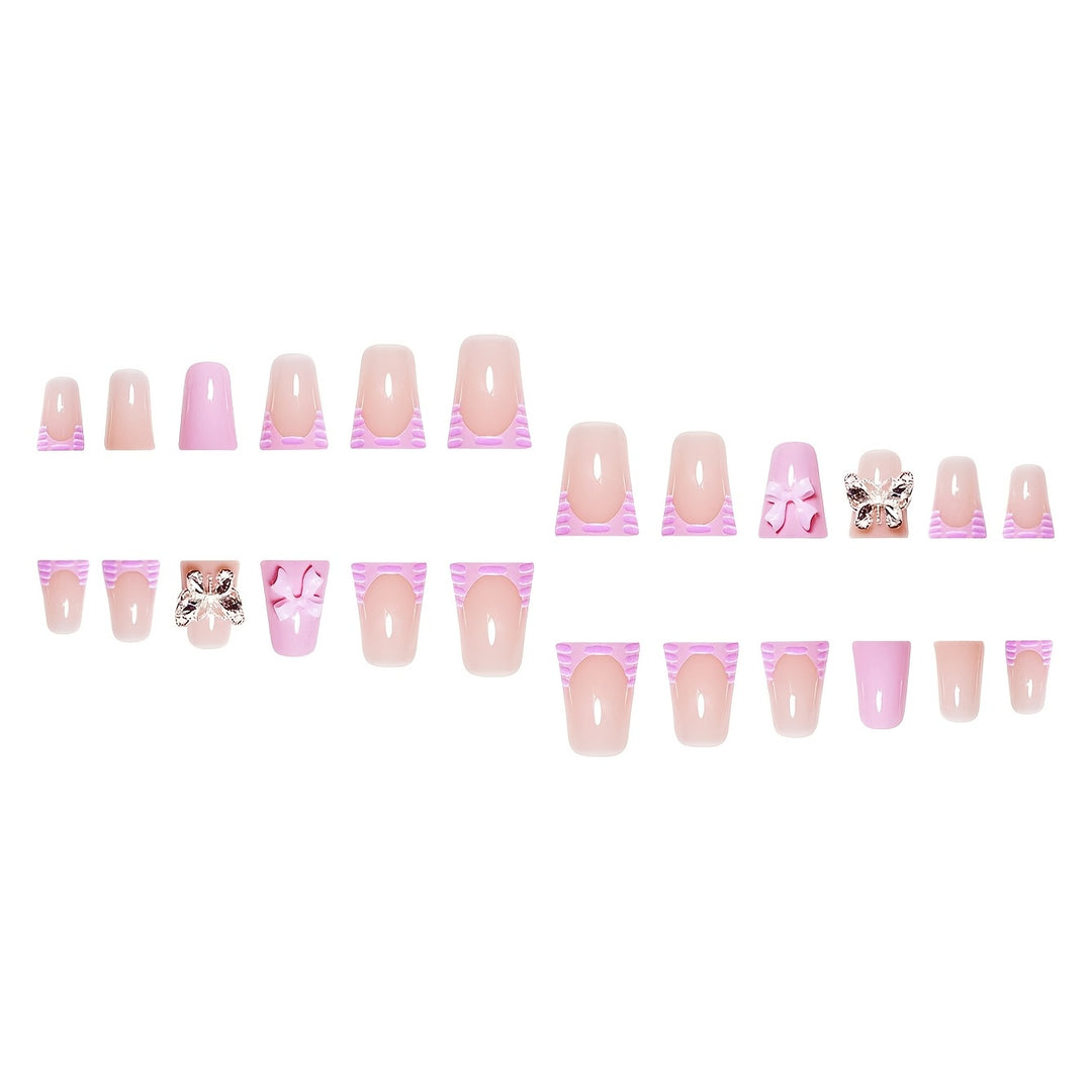 Decorative Press-On Nail Art Set with Butterfly and Bow Accents Kalsten