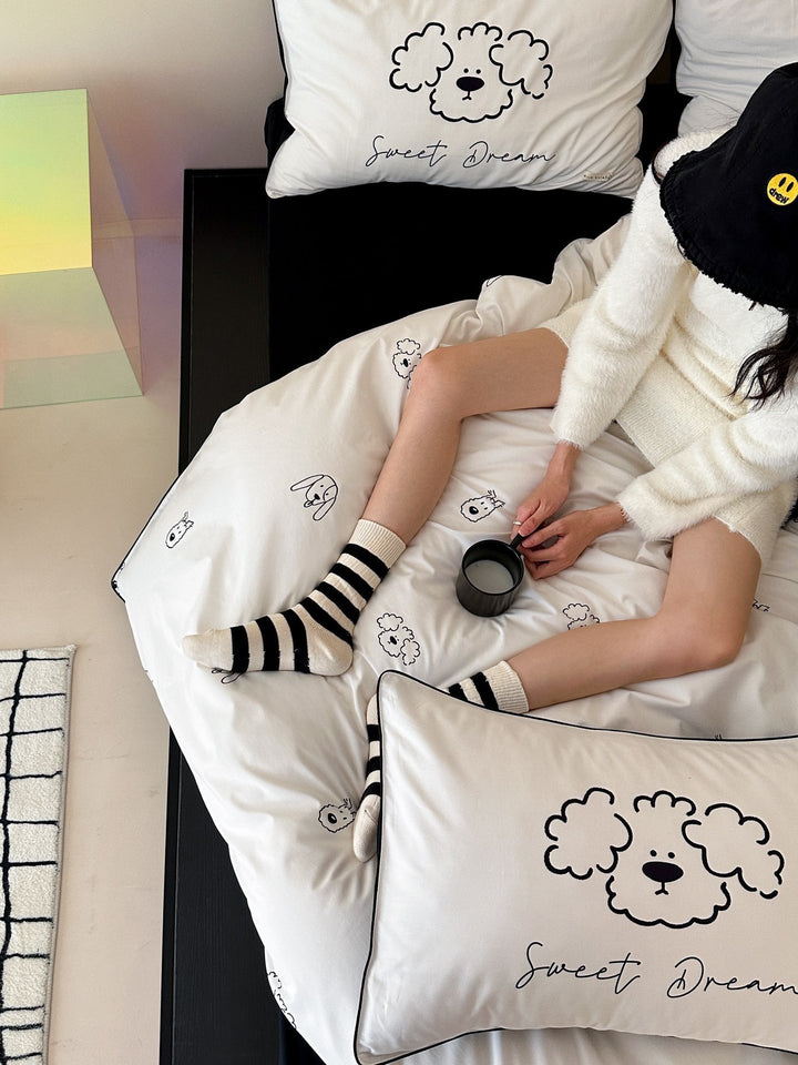 Children's bedding set with panda motif made of cotton satin and lovingly crafted appliqué