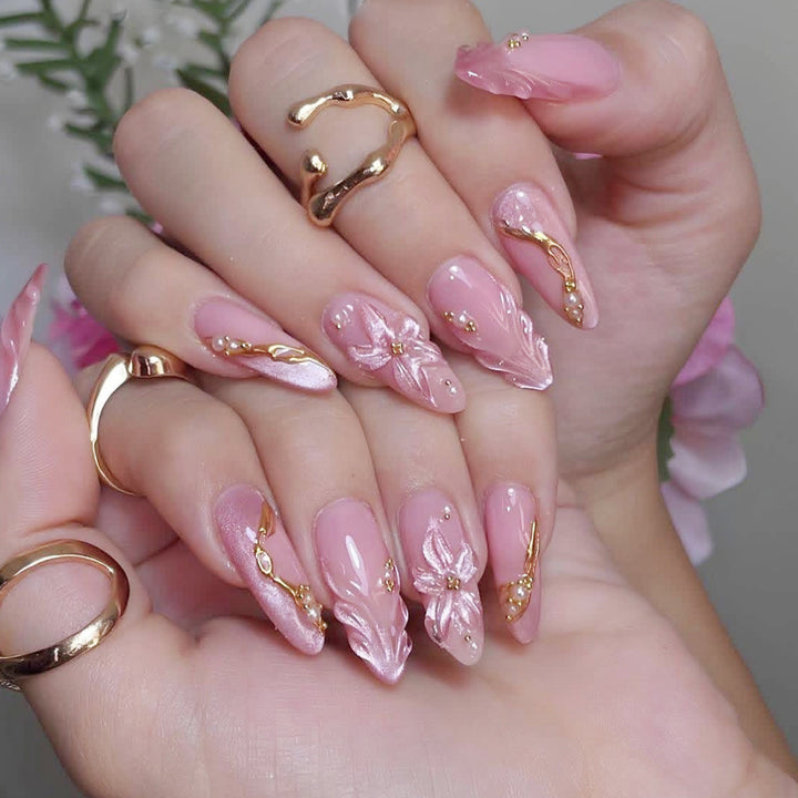 Elegant Floral 3D Acrylic Nail Extensions Kalsten
