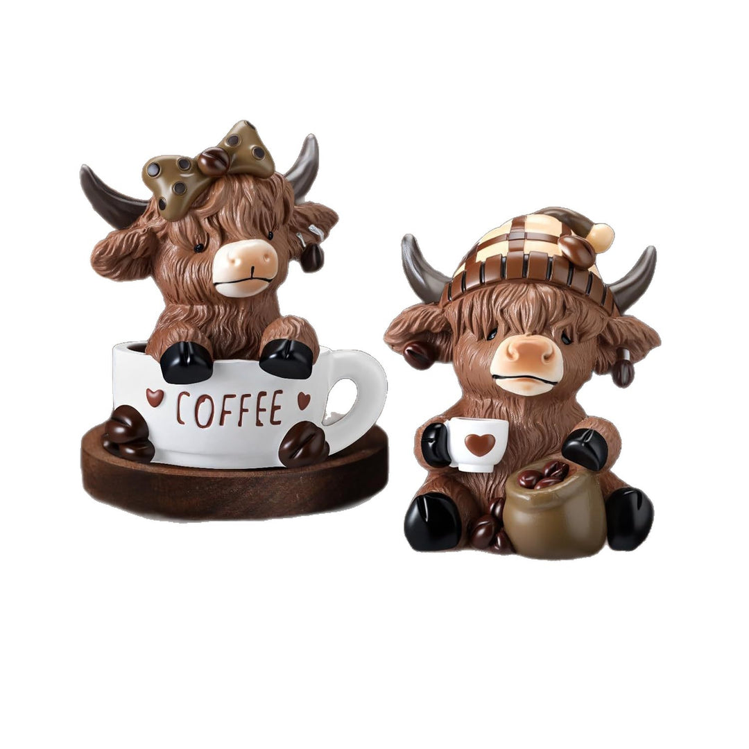 Decorative figure of a Highland cow with accessories Kalsten