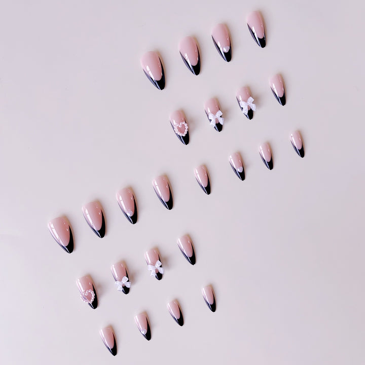Glamorous artificial nail tips with 3D bows and heart decorations Kalsten