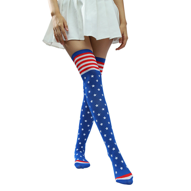 Women's thigh-high stockings with star pattern, elastic silicone top and seamless toe Kalsten
