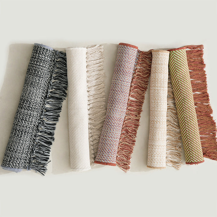 Woven table runner with dense herringbone jacquard and fringes Kalsten