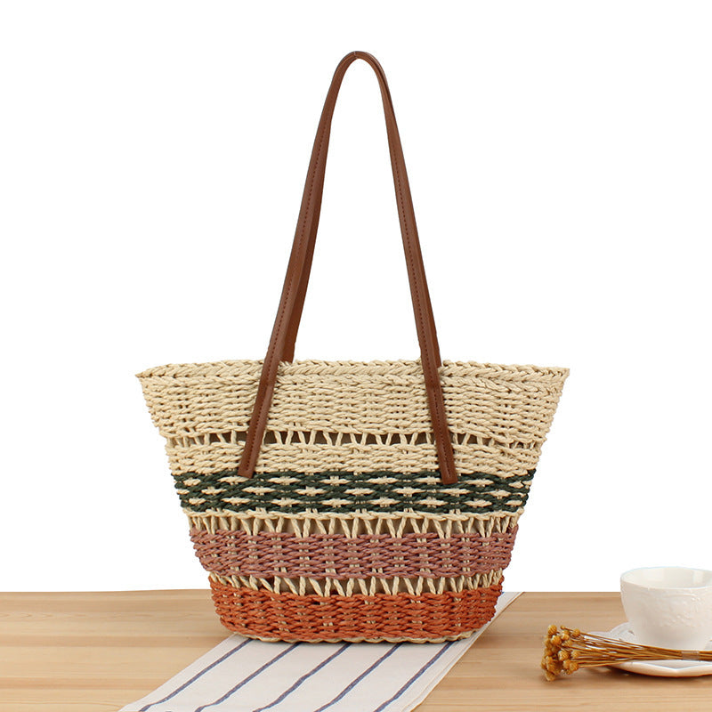 Fashionable straw bag with leather details Kalsten