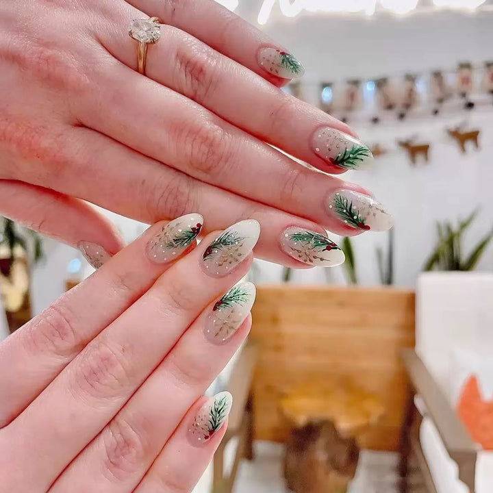 Artificial nail set with winter fir tree application Kalsten