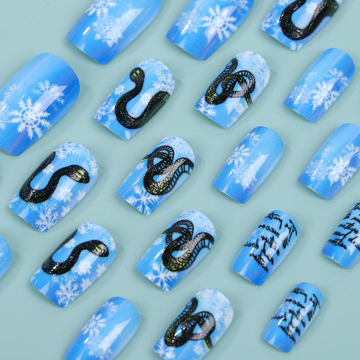 Creative art nails with snowflake and snake motif Kalsten