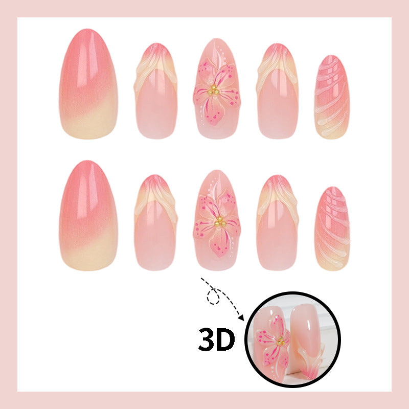 Artificial nail set with delicate floral designs and modern ombre effects Kalsten
