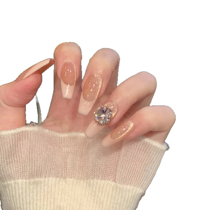 Press-On Nail Set with Elegant Glitter and Crystal Accents Kalsten