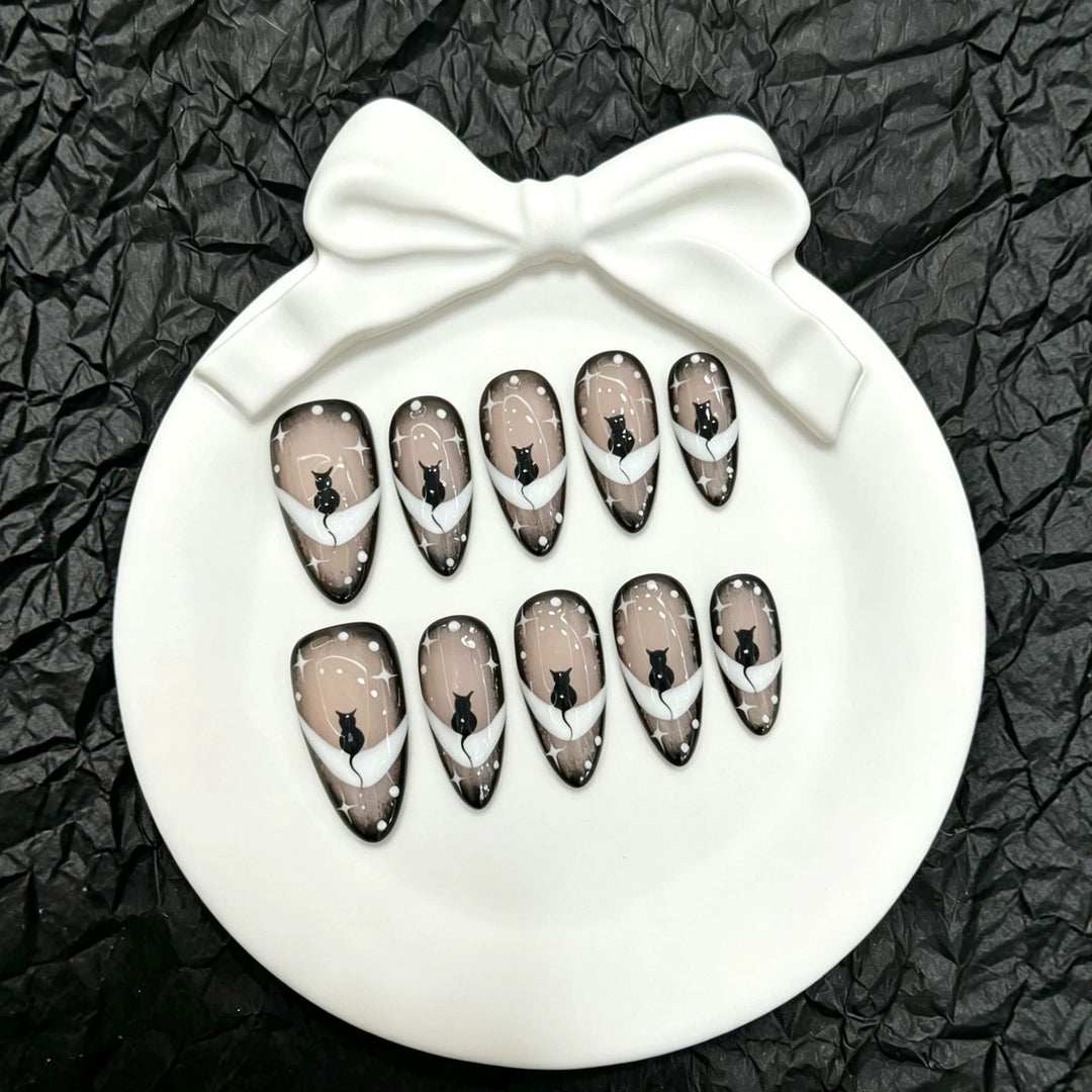 Artistic Cat-Themed Press-On Nail Art Set  1791773919